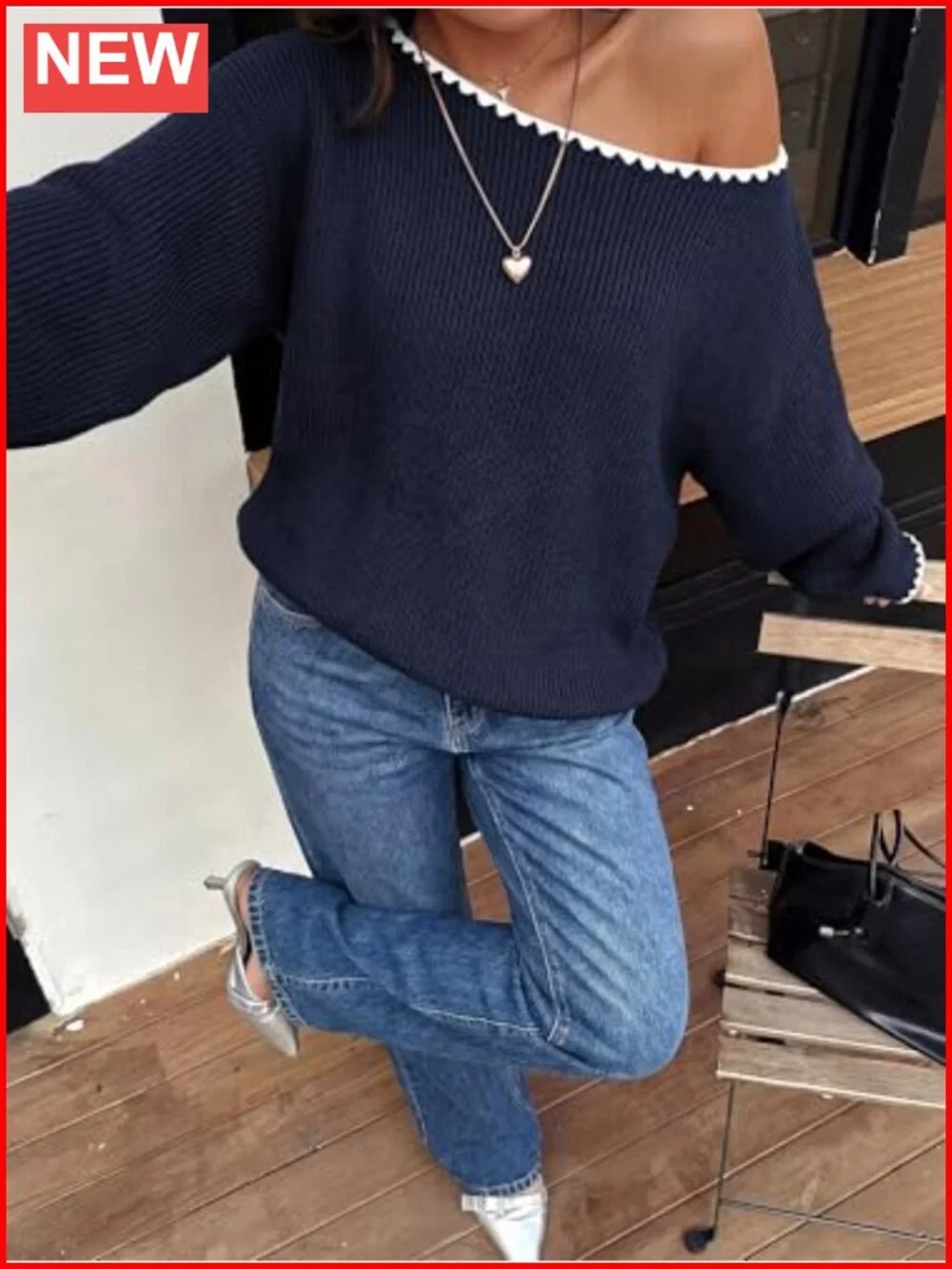 Women's Ribbed Knit Off Shoulder Oversized Sweater Casual Fall Pullover